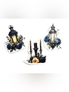 💜 Vintage Antiquarian Dark Aesthetic Black & Blue Rose Stickers